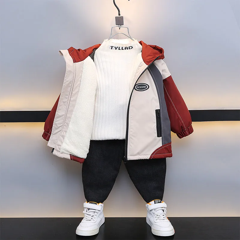 

Thiened Fce Boy's Parka Cotton Jaet Baby Boy Winter Clothes Warm Waterproof Zipper Closure Stand Fit Teenagers Coat