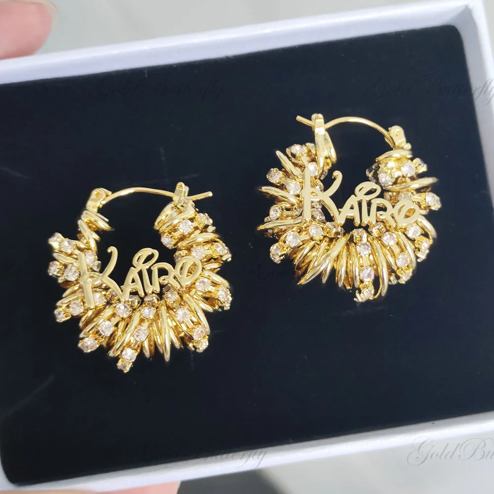 

28mm Personalized Name Earrings Tennis Chain Sparkling Hoop Custom Nameplate Chunky Earrings for Women Unique Fashion Gift