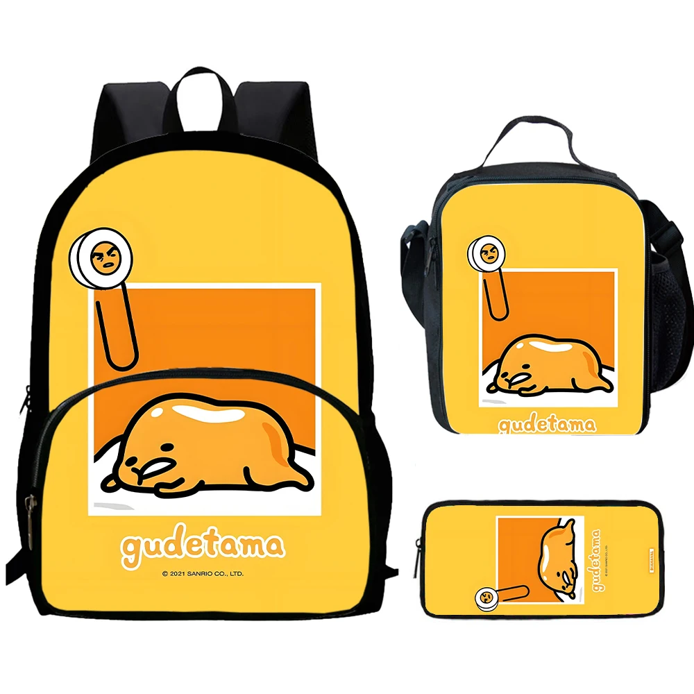 

Cartoon Gude-tama Child Backpack with Front Pocket,Lunch Bags,Pencil Bags for Aged 5-10,Cartoon School Bags for Boys Girls
