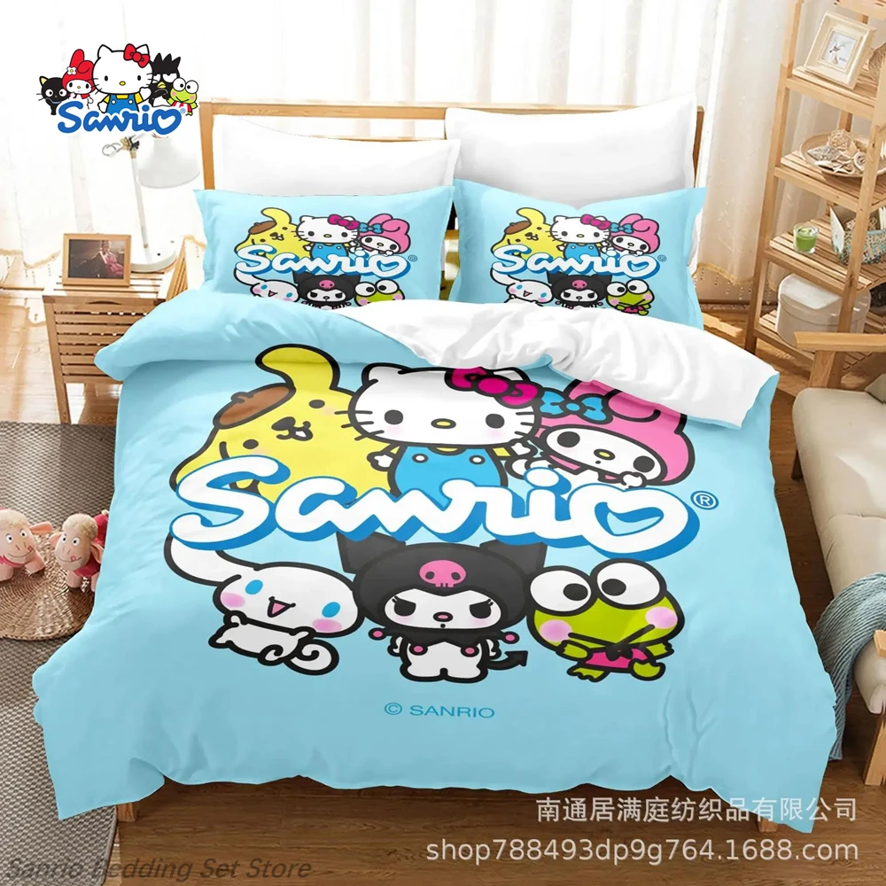 

Sanrio Bedding Set 3Pcs Kuromi My Melody Cinnamoroll Hello Kitty Kawaii Anime Duvet Cover Set for Girls Kids Room Decor Gift