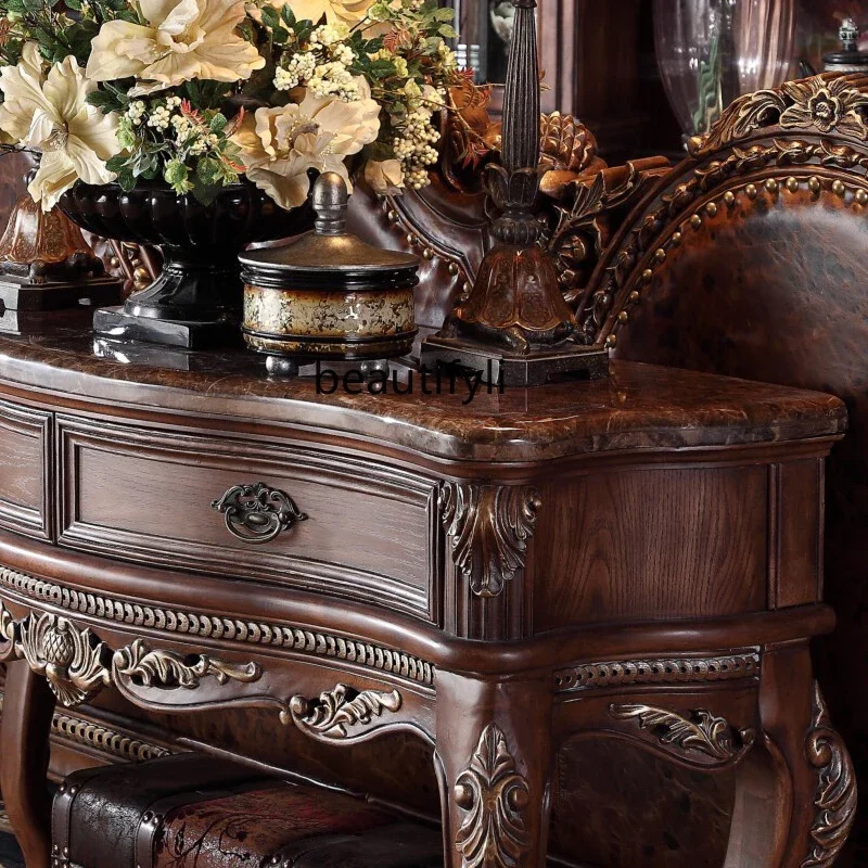 

53European solid wood porch, marble American porch cabinet, living room foyer solid wood furniture