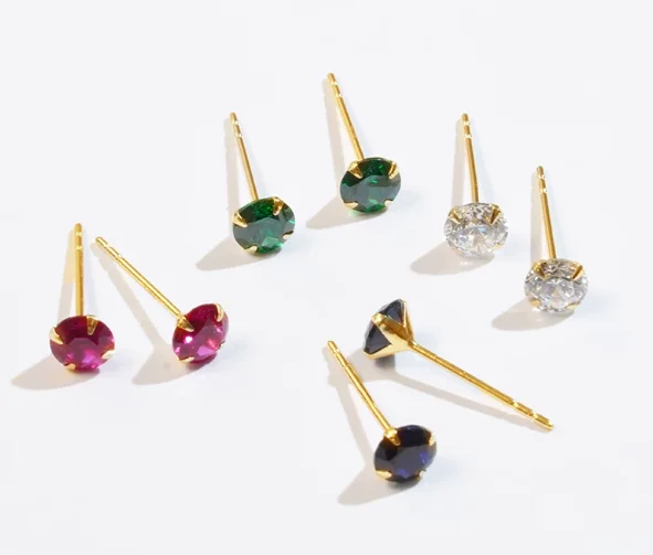 18k gold stud earrings zircon earrings
