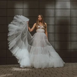 Amazing Tulle Voluminous Wedding Skirts Handmade Ruffled Tulle Tutu Extra Puffy Long Skirt for Women Elegant Prom Party Skirt