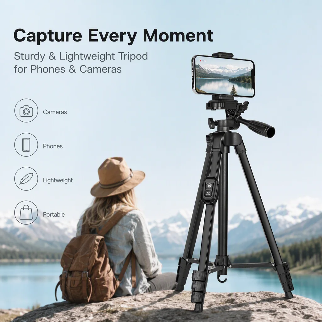 Tripod,60" Camera Tripod with Travel Bag,Cell Phone Tripod with Remote,Professional Aluminum Portable Tripod Stand