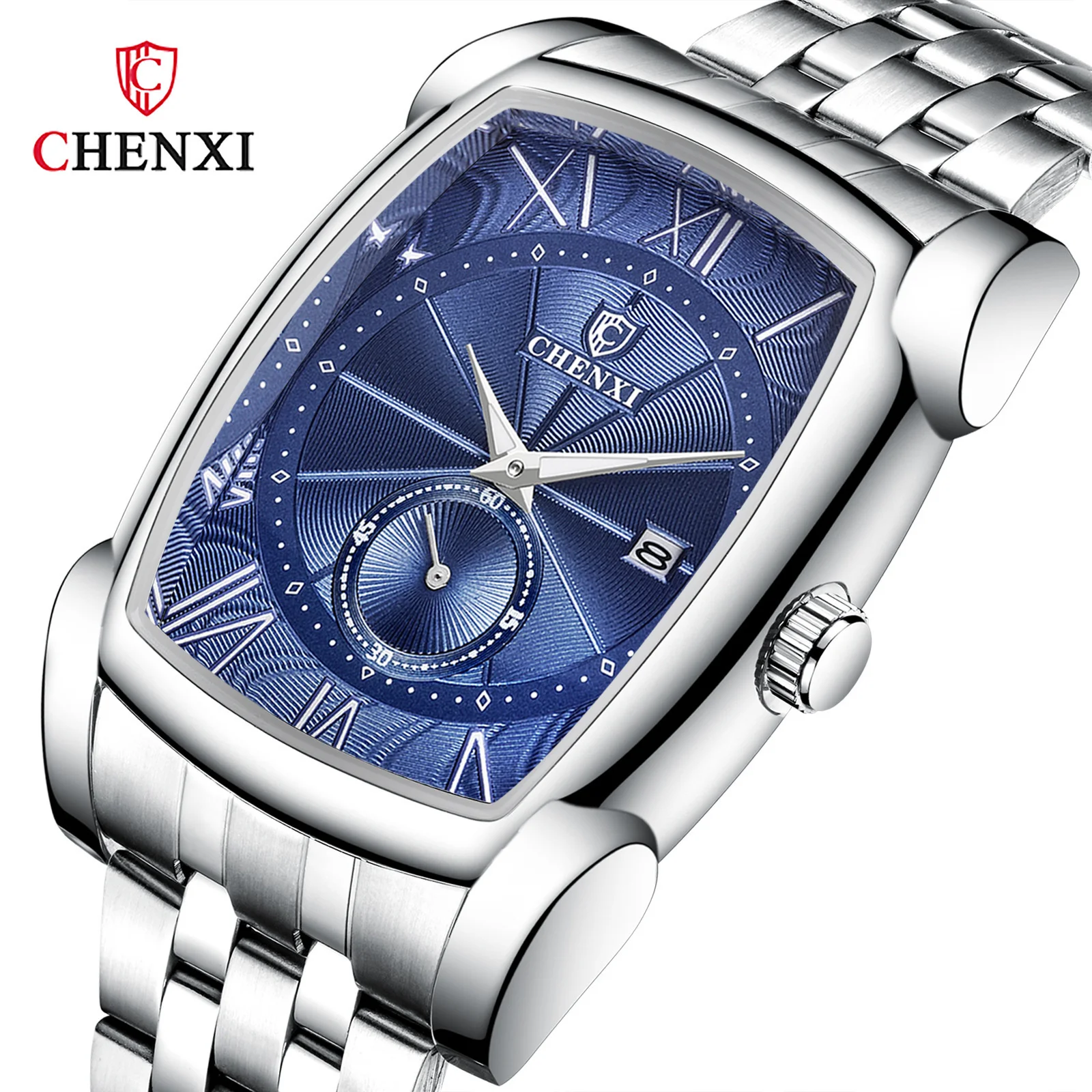 Fashion Chenxi 8209 Top Brand Men\'s Quartz Luxury Square Dial Business Chronograph Waterproof Male Gifts Steel & Leather Watches