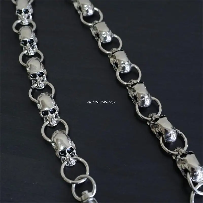 Casual Skull Pant Chain Double Hook Heavy Strong Wallet Chain Punk Skull-Head Chain Metal Keychain Clasp Chain Dropship