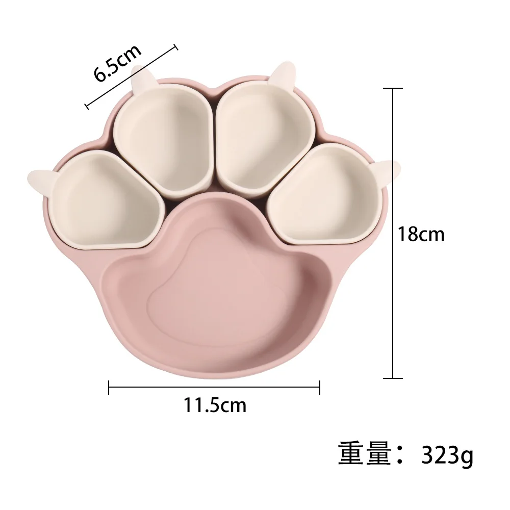 New Baby Silicone Bear's Paw Plate Large Suction Cup Separated Platinum Tray Feeding Children's Tableware Set New