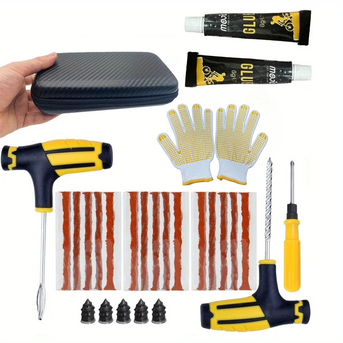 Reparatieset voor noodbanden - Robuuste lijm- en rubberen strips voor bevestiging van platte lek op auto's/vrachtwagens/campers, veiligheidsoplossing onderweg