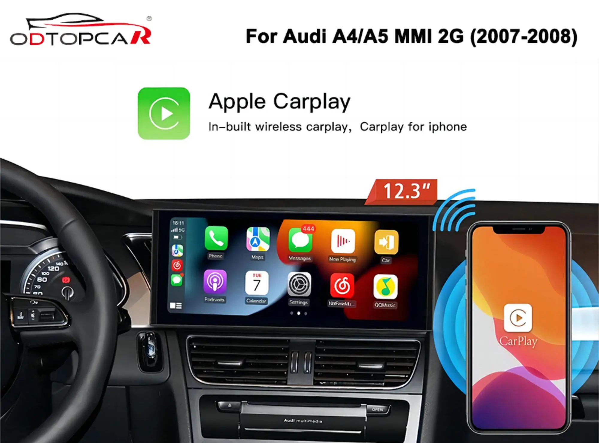 

For Audi A4 S4 RS4 B8 LHD MMI 2G 12.3” Touch Screen GPS Navigation Apple CarPlay Full Screen Android Mirroring Wifi 4G Bluetooth