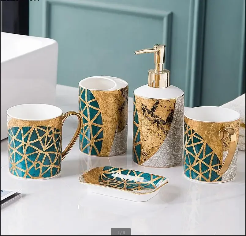 

Home Creative Bone Porcelain Wash Set Soap Dispenser Soap Dish Rinse Cup Set Hotel Hand Wash Bottle Set Bathroom Accessories Set