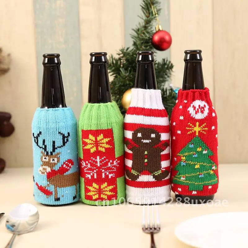 

New Christmas Home Furnishings High-end Knitted Christmas Beer Bottle Set Christmas Beer Bottle Decoration