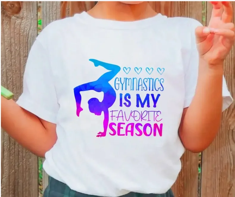 Wholesale Children Gymnastics Dancer Print  T-Shirt Dance Girls Clothes Baby Tshirt Cute Casual Short Sleeve Children Tops