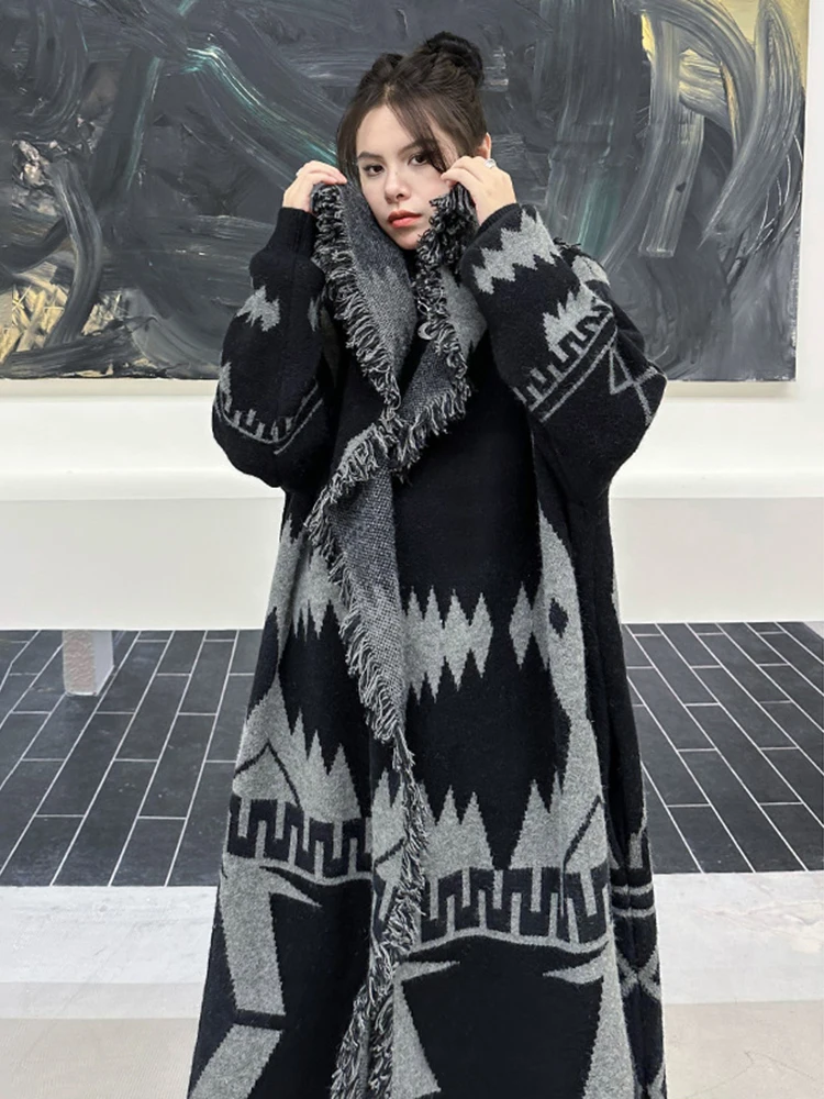 [EAM] Black Big Size Knitting Long Thtick Cardigan Sweater Loose Lapel Long Sleeve Women New Fashion Spring Autumn 2024 1DH2277 images - 6