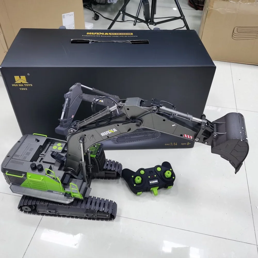 HUINA 1593 RC Excavator Model 22CH Dumper Truck Caterpillar Alloy 1/14 Tractor Loader 2.4G Radio Controlled Car Engineering Toys