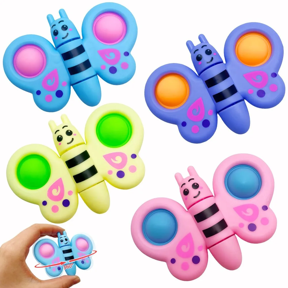 5/10Pcs Cute Butterfly Press Bubble Spinning Top Children\'s Birthday Party Baby Shower Wedding Guest Gift Souvenir Carnival Gift