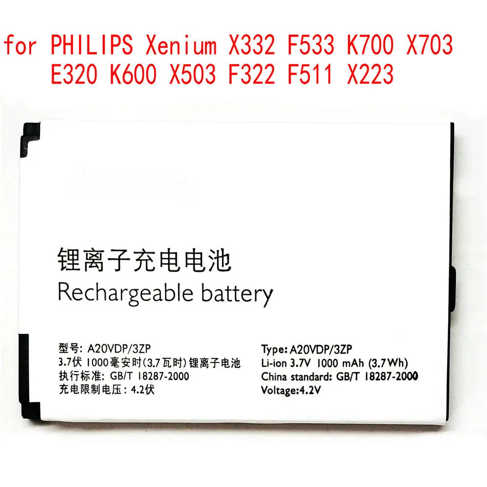 

Original A20VDP/3ZP 1000mAh Battery For Philips Xenium X332 F533 K700 X703 E320 K600 X503 F322 F511 X223