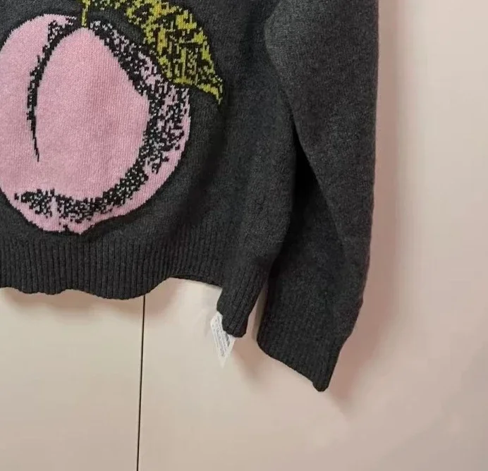 100% pulôveres de lã para mulheres inverno ga carta pêssego tripulação pescoço camisola cinza malha jumpers feminino