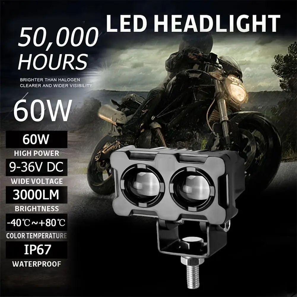 Motorcycle LED Modified Headlights, Two-Color Lens, External Spotlights,  Yellow and White Light