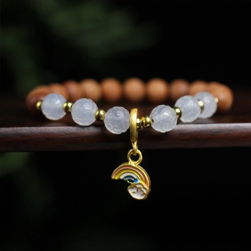 

Браслет из старого сандалового дерева с блокирующим узором, бусины, аксессуар, древний стиль, золотая перегородчатая цепочка на руку, модные украшения