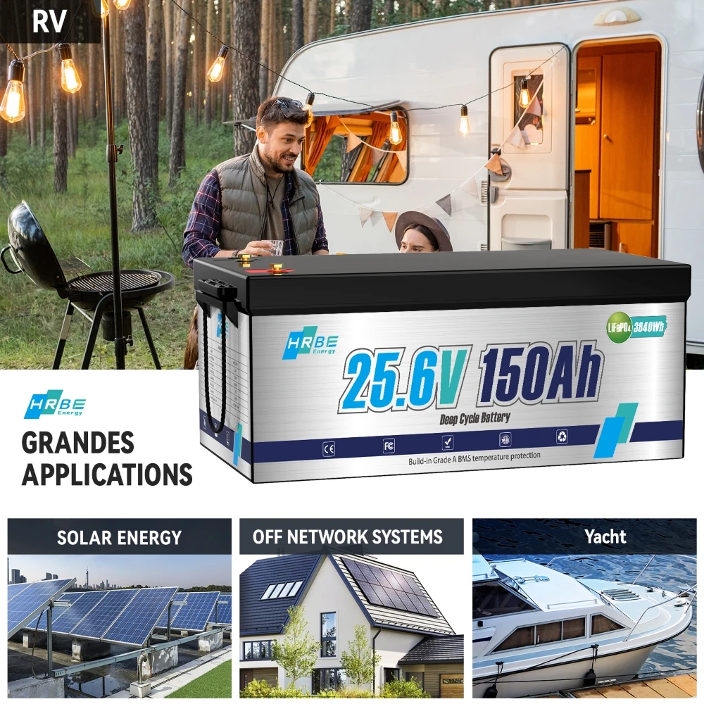 بطارية HRBEEnergy 24V 150Ah 3.84kWh ذات دورة عميقة LiFePO4 مع 100A BMS، مثالية في نظام تخزين الطاقة الشمسية/الطاقة الشمسية، البحرية، طاقة احتياطية #4