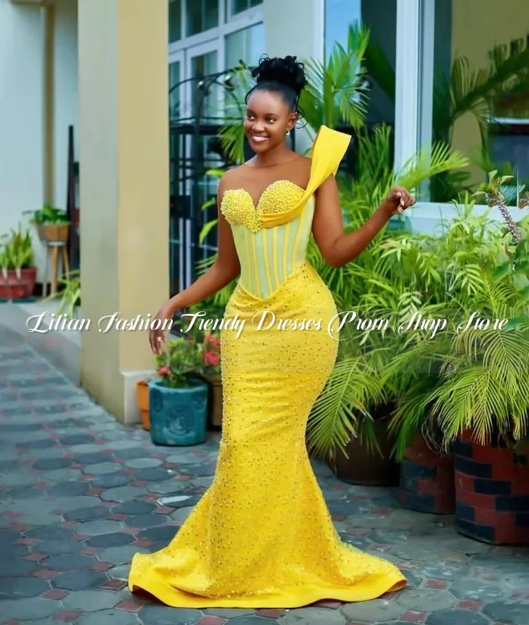Luxury Corset Mermaid Evening Dress 2025 Yellow African Bridal Wedding Customised Gowns Women's Gowns Dresses فساتين سهرات