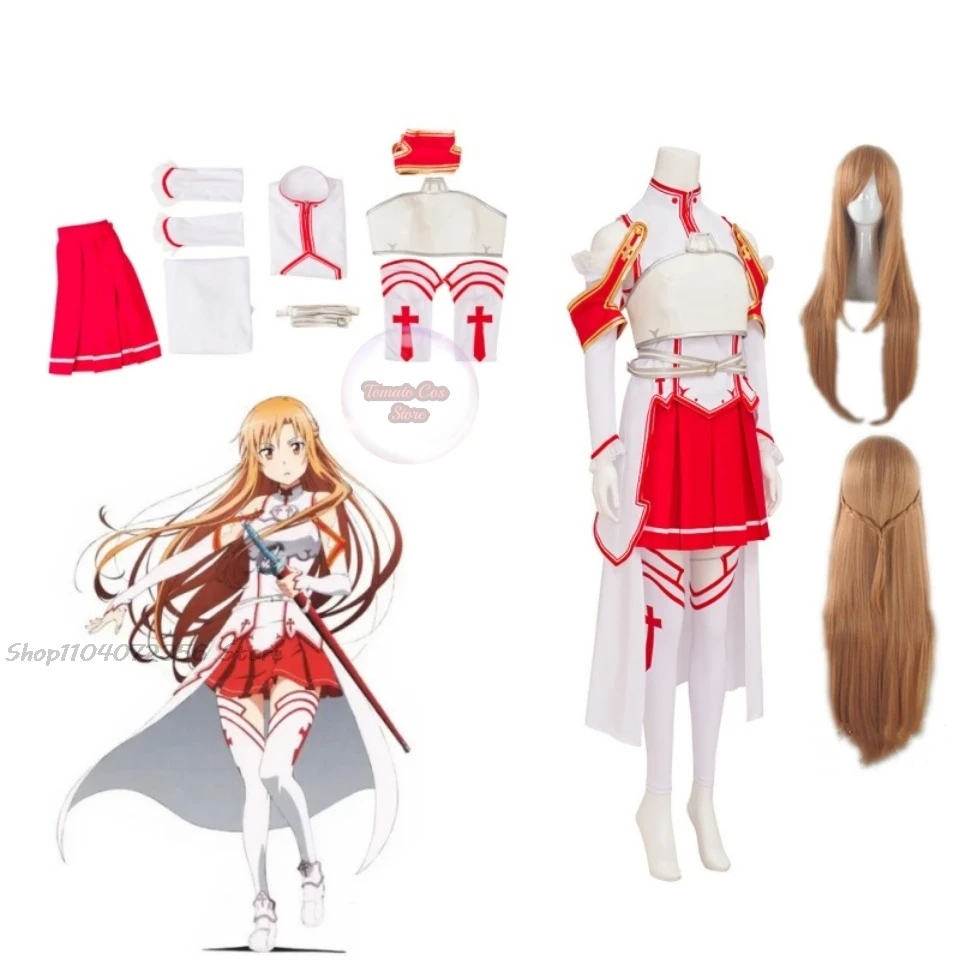 Anime Sword Art Online Cosplay costume Asuna Combat uniform halloween femate dress up wig costume