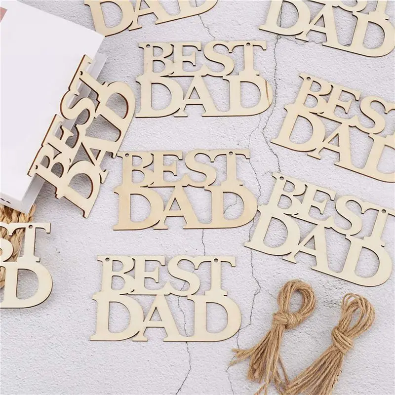 DTA4 160Pcs Best DAD Unfinished Wood Crafts Gift Tags with String for Father's Day Gifts Dad's Birthday Party Decorations