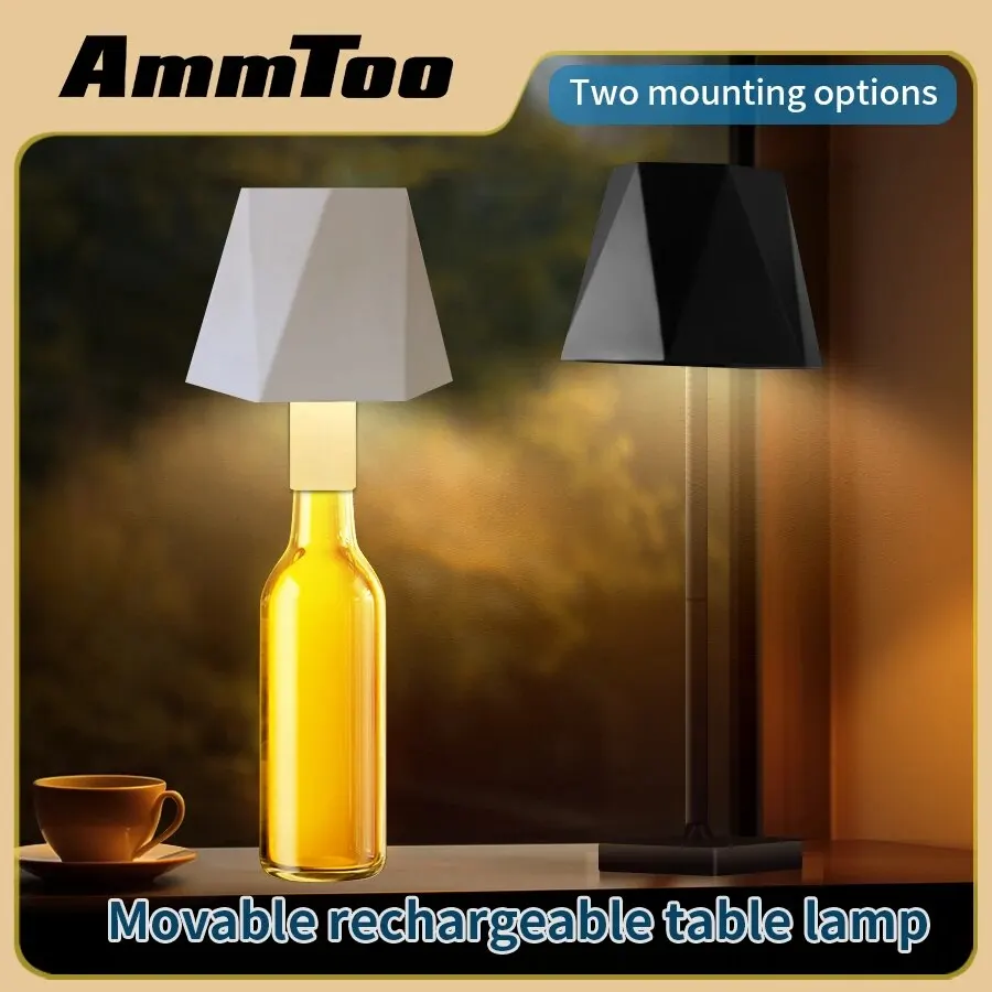 AmmToo 2in1 LED Wine Bottle Lamp Head Table Lamp Removable USB Charging Cafe Atmosphere Night Light for Clubs Bars Decoration