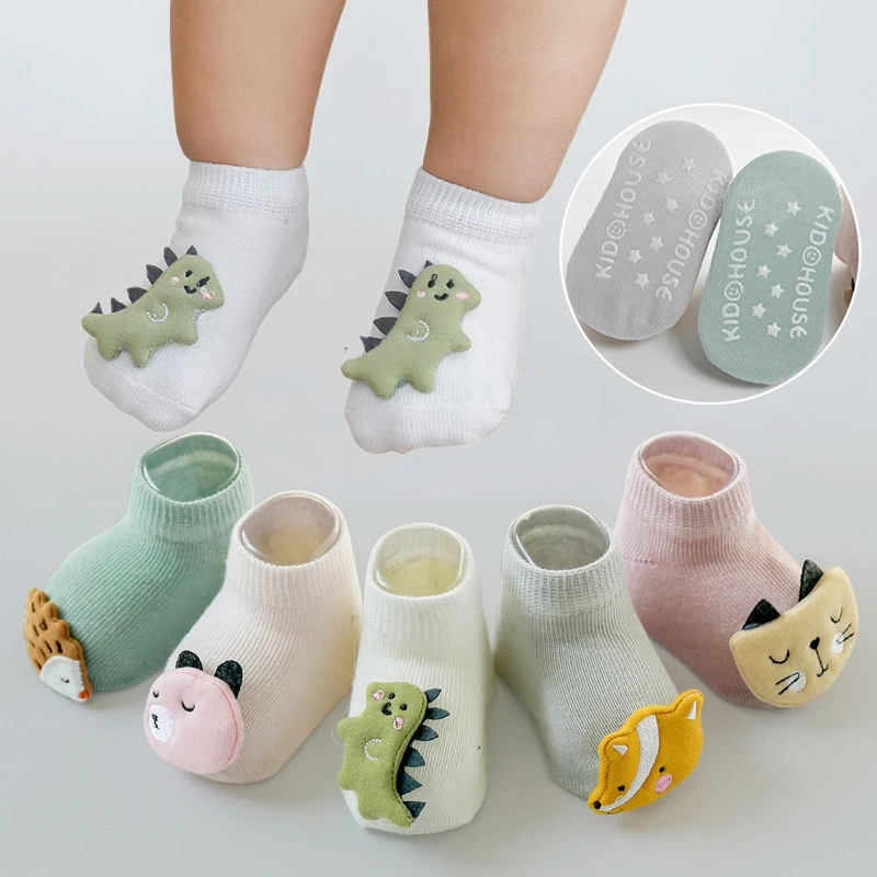 3Pairs/lot Anti-slip Non Skid Ankle Baby Socks with Rubber Dinosaur Cotton 1-3Yrs Children Low-Cut Sock for Boy Girl Floor Socks