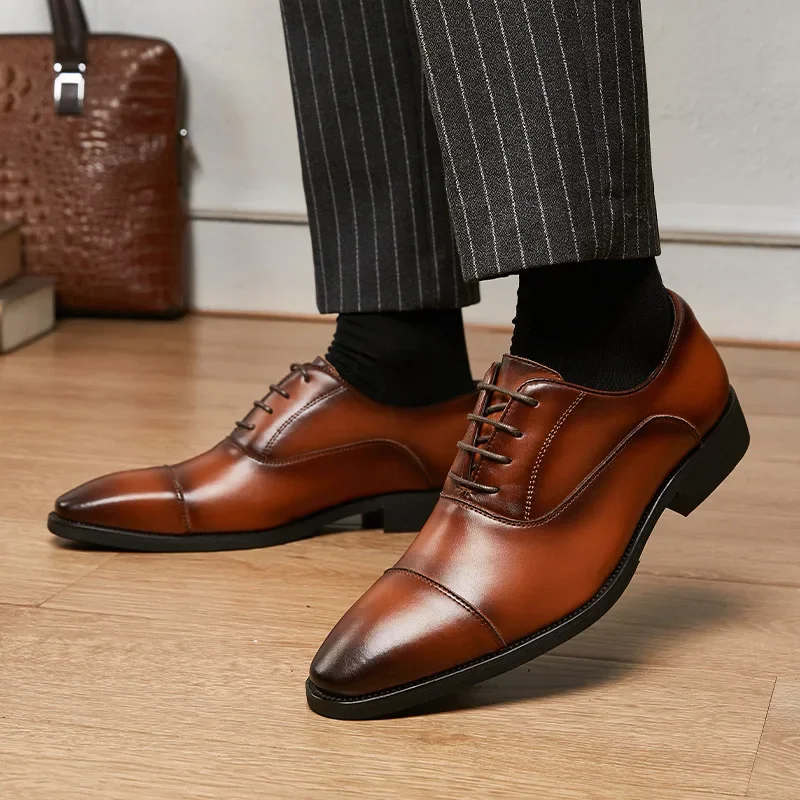 New Oxford Shoes Men Shoes PU Solid Color Fashion Business Casual Daily Classic Lace-up Dress Shoes 