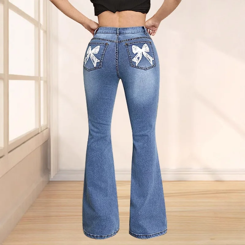 

New women's clothing fashion trendy unique bow print jeans