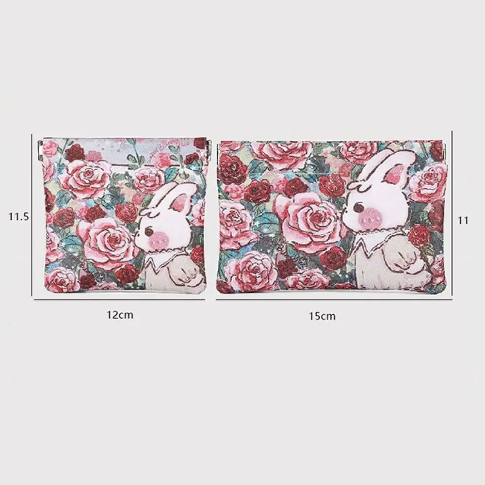 Portable PU Coin Purses Waterproof Automatic Closing Mini Storage Bags Bunny Print Coin Pouch Travel