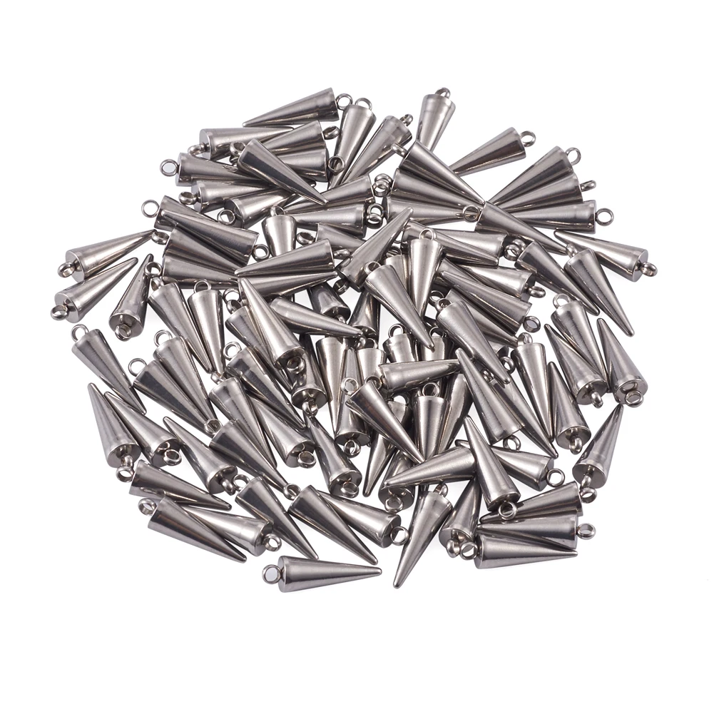 

100pcs 304 Stainless Steel Cone Pendants Spike Beads Charms for Women Man Hip Hop Earrings Necklaces DIY Jewelry Findings