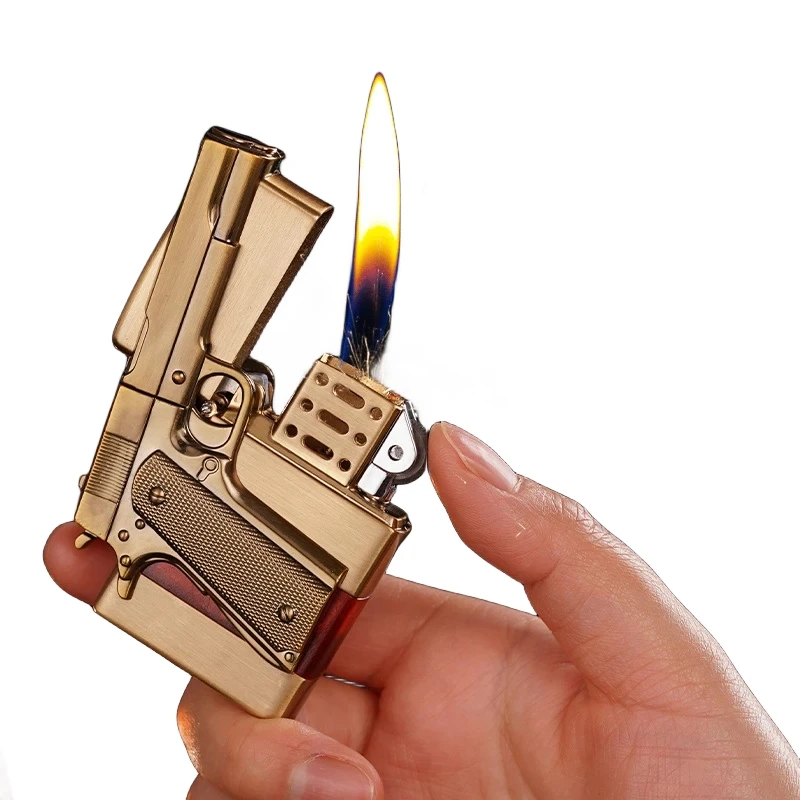 

Creative and personalized metal pistol model lighter alloy body grinding wheel ignition visual air chamber open flame lighter