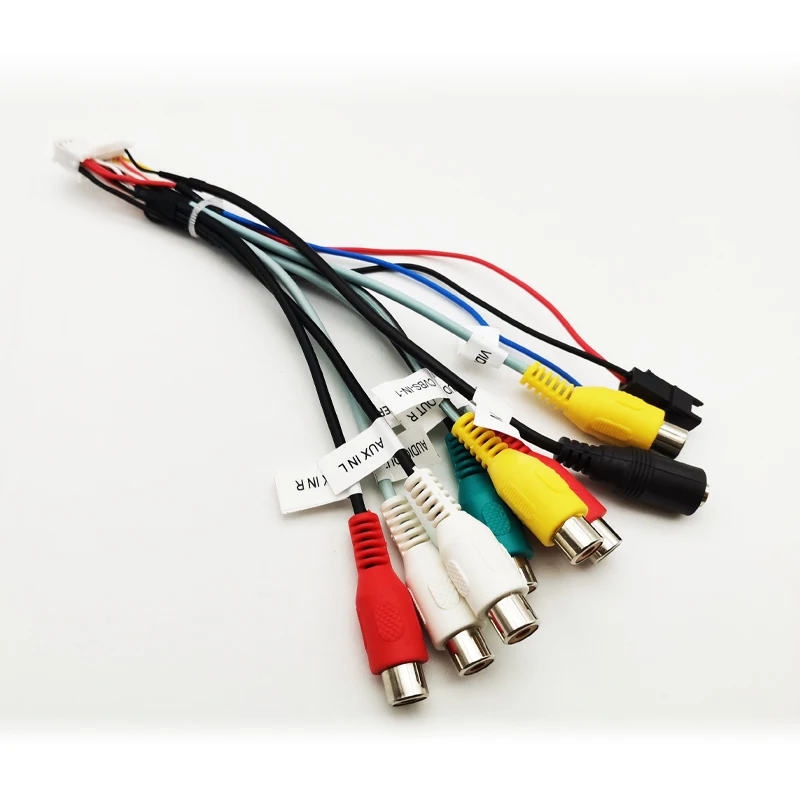 20 Pin RCA Audio Harness with Subwoofer Output, CVBS Video, Aux In, Amp Control, Fan Connector, Mic Jack, for 16Pin Car Android