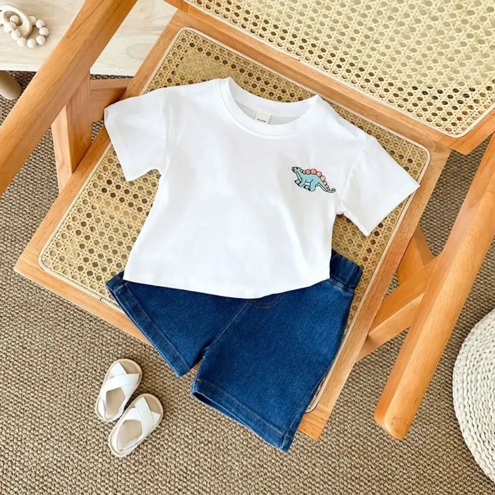 

Ins Infant Toddler Outfit 2PCS New Summer Baby Boys Clothing Dinosaur Embroidery Baby T-Shirt+Shorts Sweatshirt 0-3Y Children