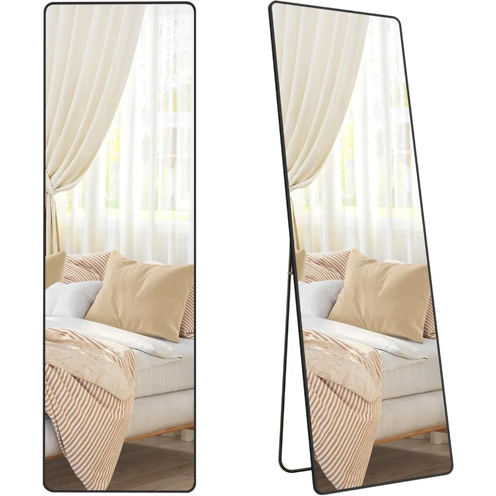 

Full Length Mirror, 63 x 19.7 Inches, Rectangle Full Body Mirror with Stand, Aluminum Alloy Frame Floor Mirror, Tempered Glass