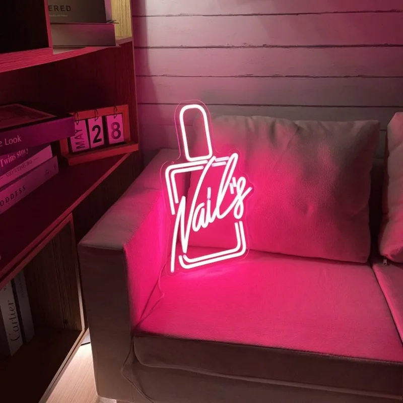 Nails Neon Sign LED Lights Nail Polish Light Up Signs for Beauty Room Girl Room Nails Salon Wall Decor Manicure Shop Signboard