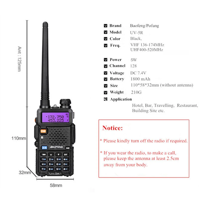 Baofeng UV-5R Walkie Talkie Long Range 8W High Power UV5R Handheld Two Way Radios Dual Band CB Ham Portable Radio Hunt Intercom