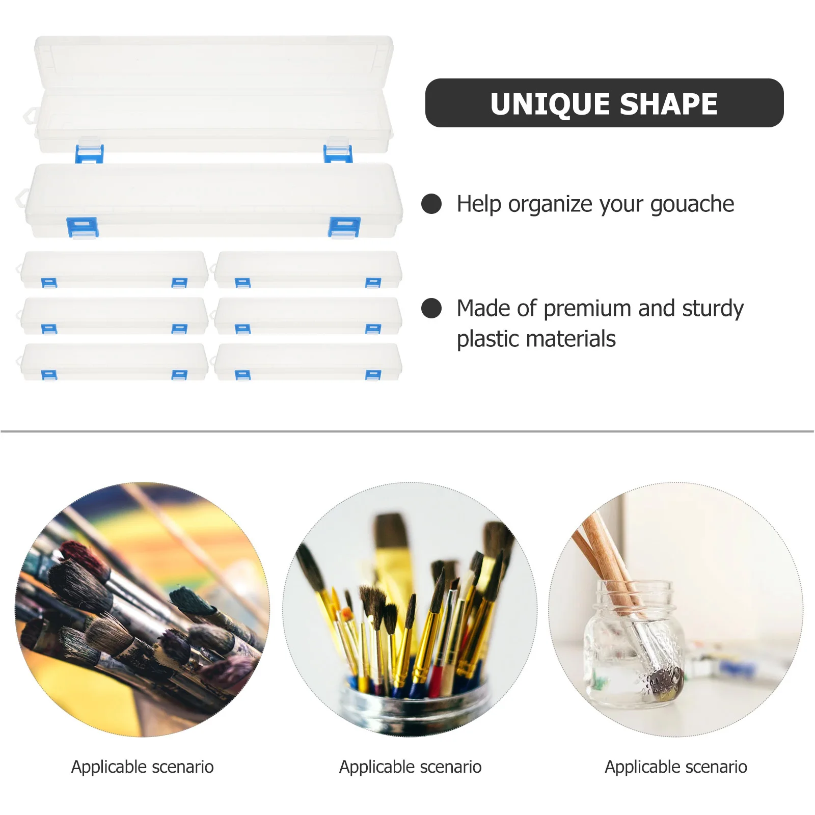 

8Pcs Transparent Water Durable Plastic Portable Practical Painting Pen Storage Container Painting Brush Box