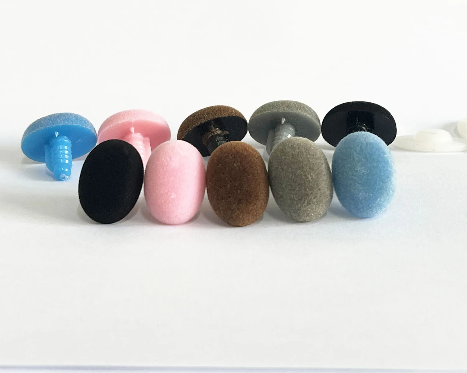 50 unids/lote 15x22mm rosa azul negro marrón gris forma ovalada flocado juguete nariz seguridad con arandela dura para muñeca DIY