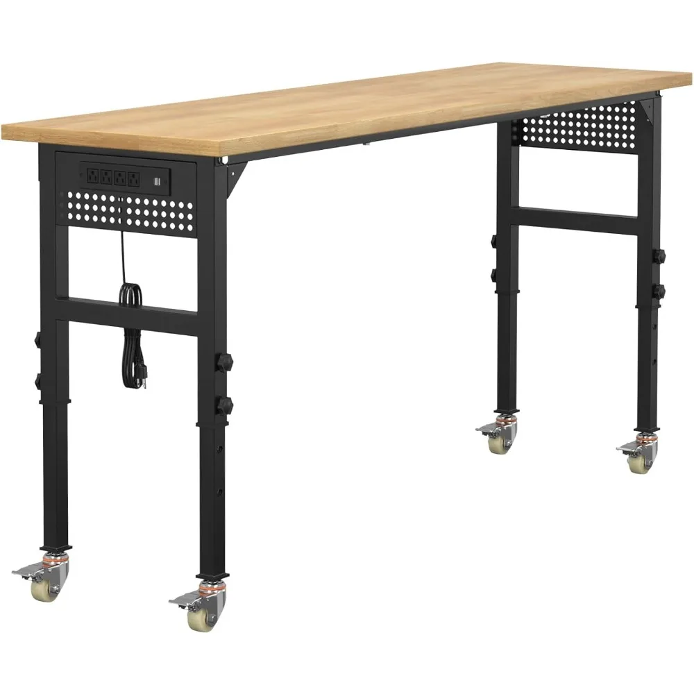 

Регулируемый верстак, сверхмощный рабочий стол, розетки для рабочей станции из твердой древесины грузоподъемностью 3000 фунтов с удлинителями, ящиками