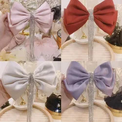 Korean Fashion Hair Clips for Women Long Tassel Shiny Rhinestones Big Bow Hairpins Headwear Jewelry Wedding Hair Accessories