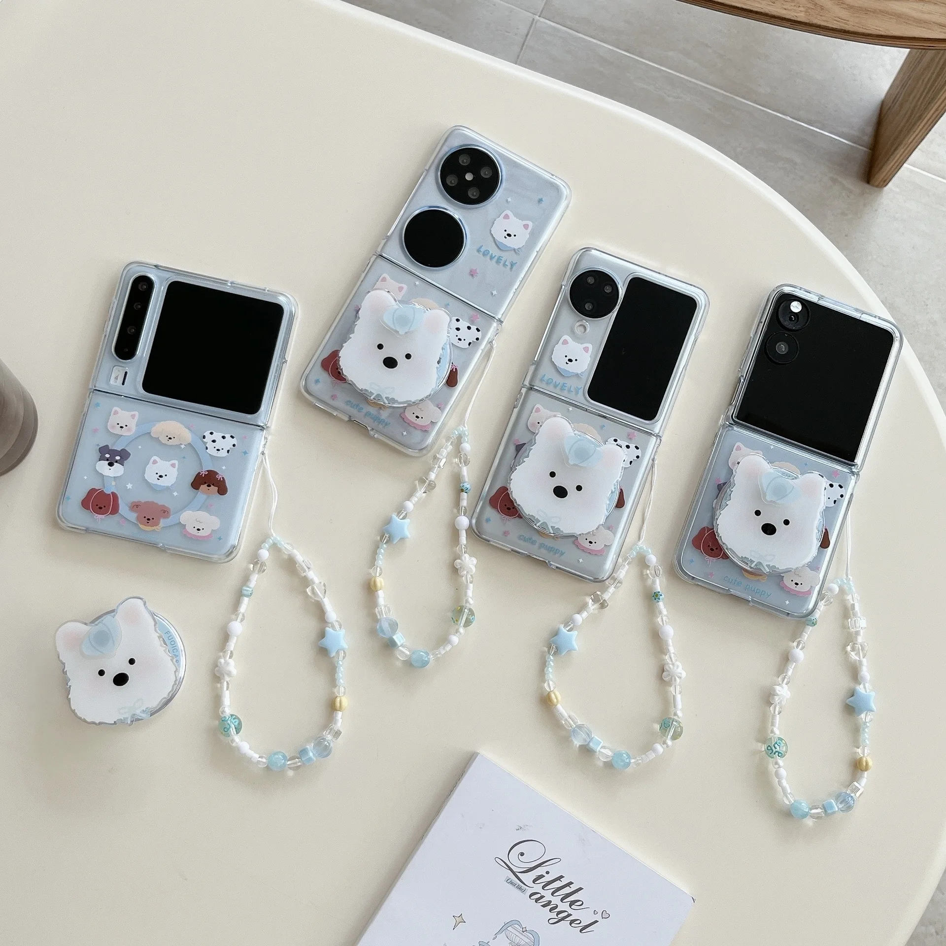 

White Dog Phone Stand Case for Samsung Galaxy Z Flip 7 6 5 4 Protective Back Cover for ZFlip5 ZFlip6 ZFlip7 Case Shell