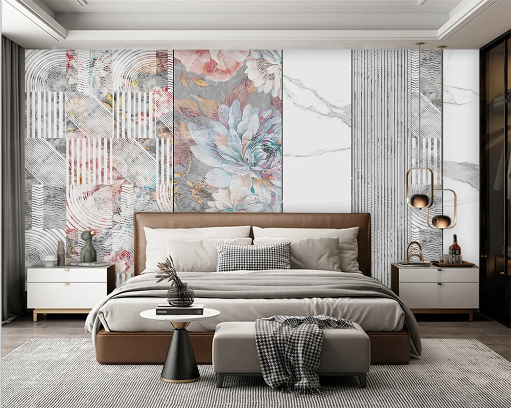 Beibehang papel de parede ورق حائط ثلاثي الأبعاد مخصص جديد وحديث لموسيقى الجاز باللون الأبيض والرخام لغرفة النوم وغرفة المعيشة