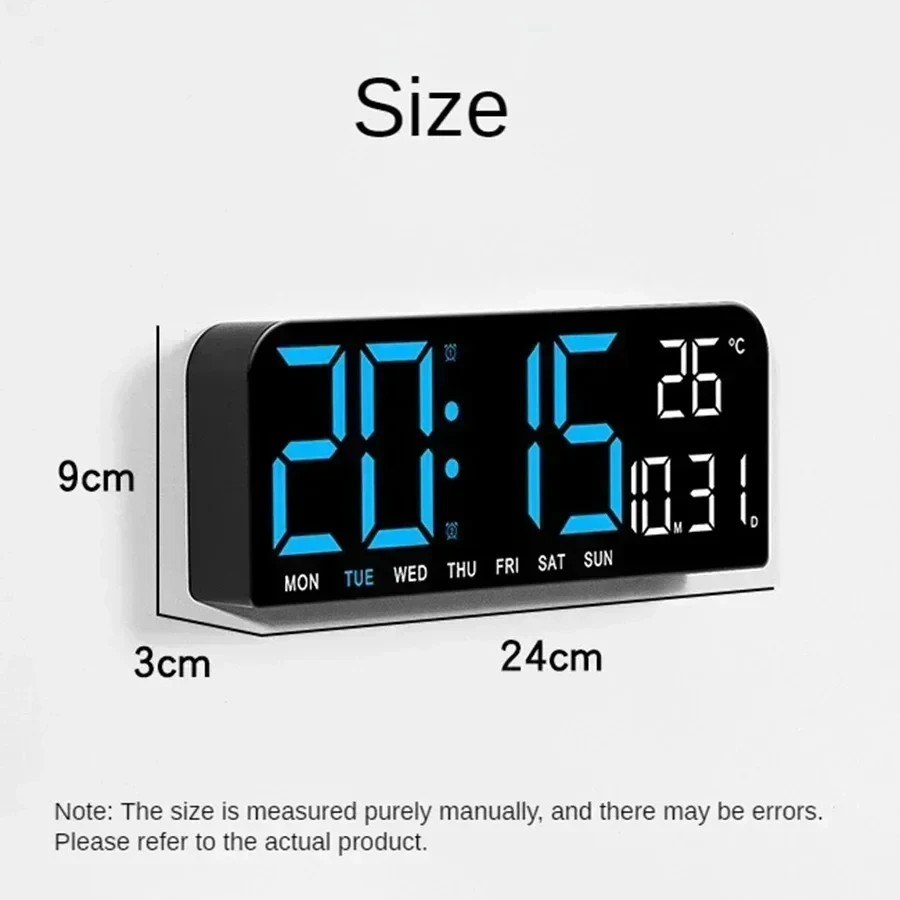 Large 9 Inch Digital Wall Clock USB Powered with Temperature Humidity Week Auto Dimmer DST Table Clock 12/24H Electronic LED gallery 4