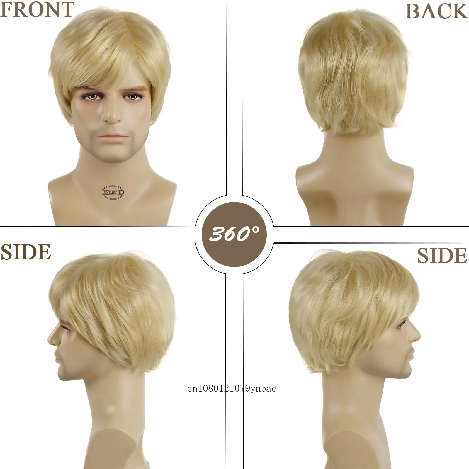 Perruque Synthétique Courte Blonde Lisse avec Frange pour Homme, Degré de Chaleur, Fibre, 03/Cosplay, ix, Taille de Casquette Ajustable