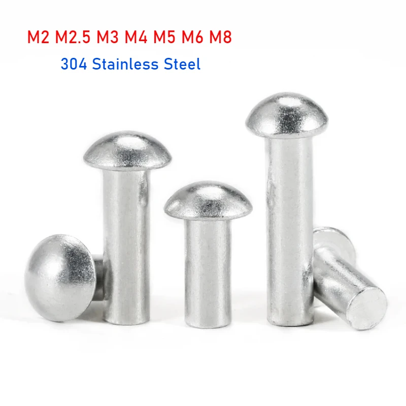 304 Stainless Steel GB867 Semi-Circular Head Solid Self-Pierce Rivets M2 M2.5 M3 M4 M5 M6 M8