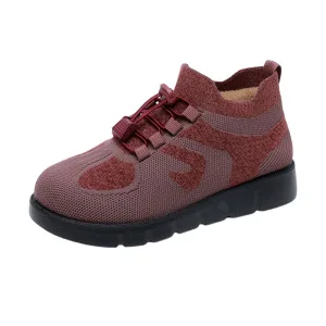 

Plus-size Women's Winter Warm Fleece Lined Knit Sneakers Lace-up Casual Shoes Non-slip Thick Sole Breathable Lightweight Warm