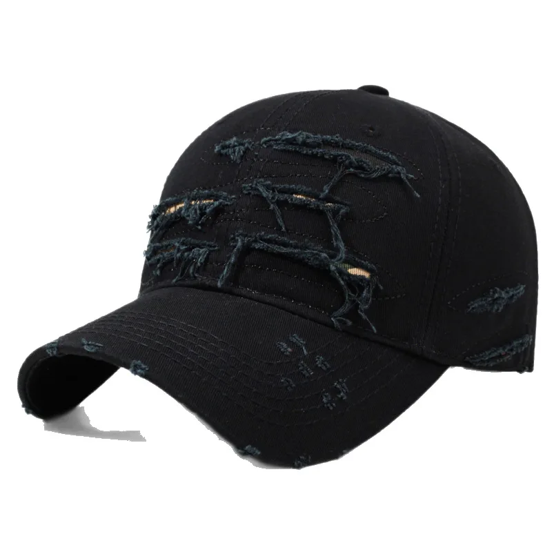 Vintage Ripped Baseball Cap for Women Men, Patch Embroidery Dad Hat, Four‑Season Sun Visor Hat for Spring Summer 4
